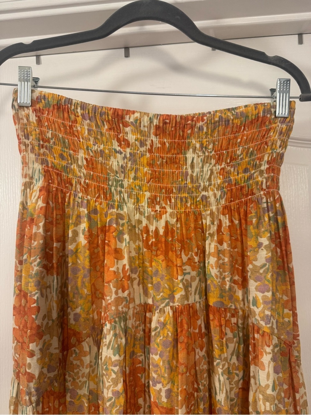Orange Floral Smocked Midi Skirt - Picture 4 of 8